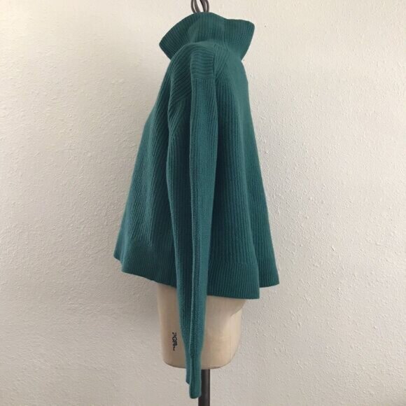 Aritzia Teal Green Chunky Knit Merino Wool Long Sleeve Pullover Sweater - M - Picture 4 of 9